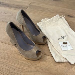 Cole Haan - Beige Peep Toe Platform Hells with Nike Air